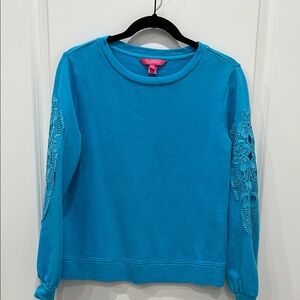 Lilly Pulitzer Blue Embroidered Sleeve Sweatshirt